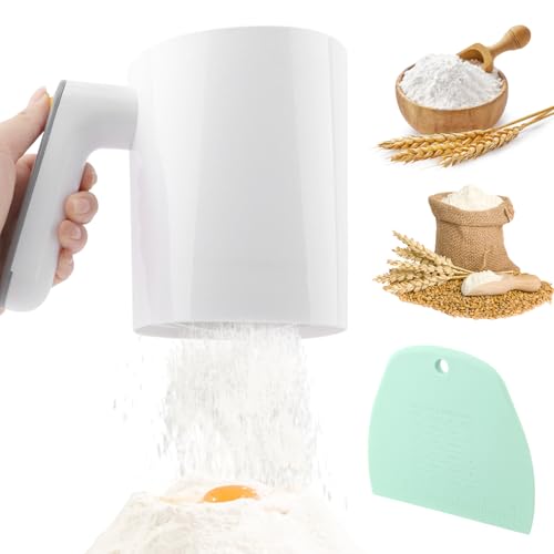 Electric Flour Sifter 32Oz with Dough Scraper, Fine Mesh Baking Sieve