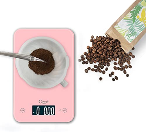 Ozeri Touch Digital Kitchen Scale (12 lbs Edition) in Tempered Glass - color: Crystal Rose