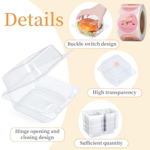 Evnlo 100 Pack Heavy Duty Clear Clamshell Food Containers with 500 Stickers - color: Clear - 100 Count with 500 Stickers