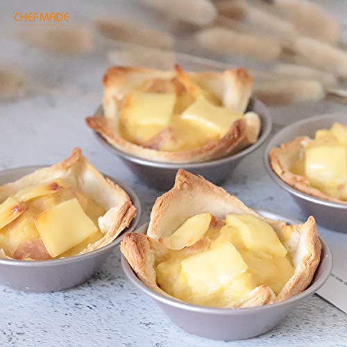 CHEFMADE Mini Pudding Pan Set, 3-Inch 4Pcs Non-Stick Egg Tart Mold Round Mini Cake and Loaf Bakeware for Oven and Instant Pot Baking (Champagne Gold) - size: 07 - 3" Mini Pie 4Pcs