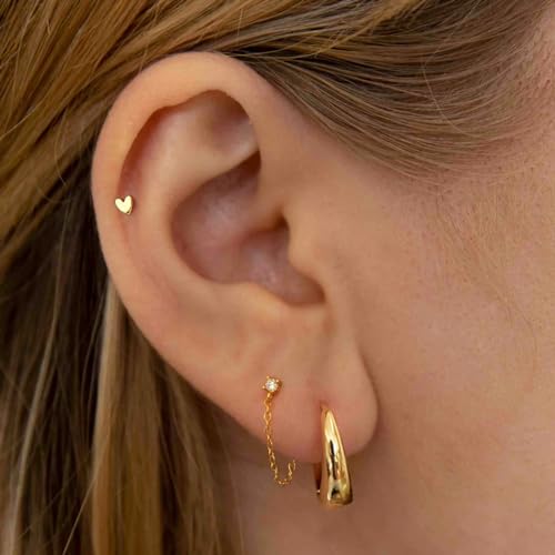 20G/18G/16G Titanium Flat Back Earrings, Threadless Nose Stud Tiny Stud Earrings, Cartilage Tragus Piercing Jewelry Conch Helix Stud - color: Heart (gold 3pcs), size: 16ga(1.2mm)