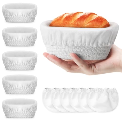 6 Sets Mini Banneton Basket for Bread Proofing, Oval, 6.5'', White - color: White, size: 6.5", style: Oval