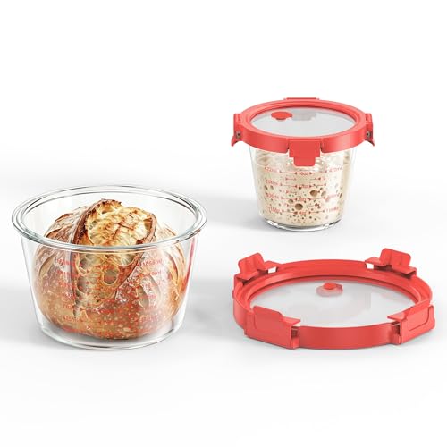 2 Set Red Sourdough Starter Jars, Wide Mouth Sourdough Container - color: Red