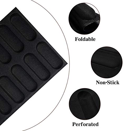 Silicone Hot Dog Bun Mold Mini Silicone Baguette Mould Non-Stick Baking Form Mini Sandwich Baking Molds Silicone Perforated Baking Forms(12Loaf,Black) - size: 12Loaf,Black