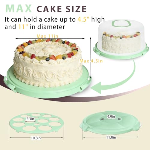 Plastic Cake Carrier with Lid and Handle, Multipurpose Cake Stand - color: Green