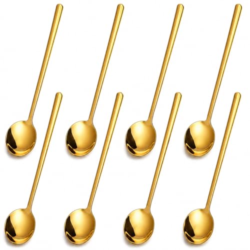 Pack of 8 Gold Stainless Steel Espresso Spoons, 5.3 Inch Mini Teaspoons Set for Coffee, Dessert, Cake, Ice Cream, Tea, Sugar, Cappuccino, Mirror Finish Small Spoon Set - color: Gold