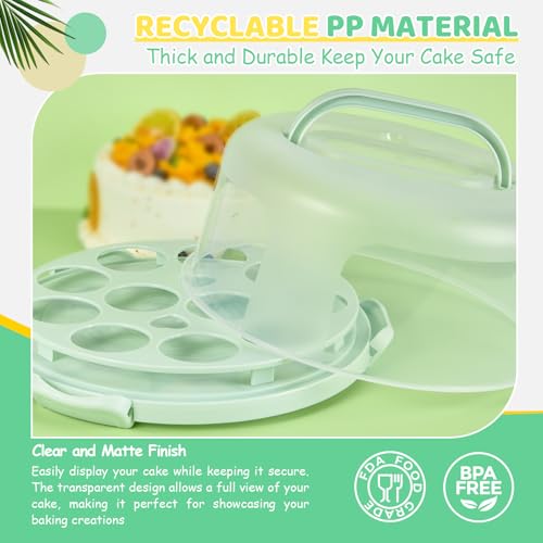 Cake Carrier with Lid and Handle, Ohuhu BPA-Free Cake Containers Cake Holder for 10 inch Cake with 2 Handle Cupcake Carrier - Plastic Cover Two Sided Base for Transport Pie Nut Fruit Mothers Day Gifts - color: Green