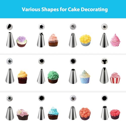 122Pcs Piping Bags and Tips Set, 100pcs 12 Inch Disposable Piping Bags, 16 Inch Reusable Icing Pastry Bags, Anti Burst Frosting Bags, Cake Decorating Bags Kit Supplies for Baking Cupcake Cookies Tools - size: 12 Inch & 16 Inch