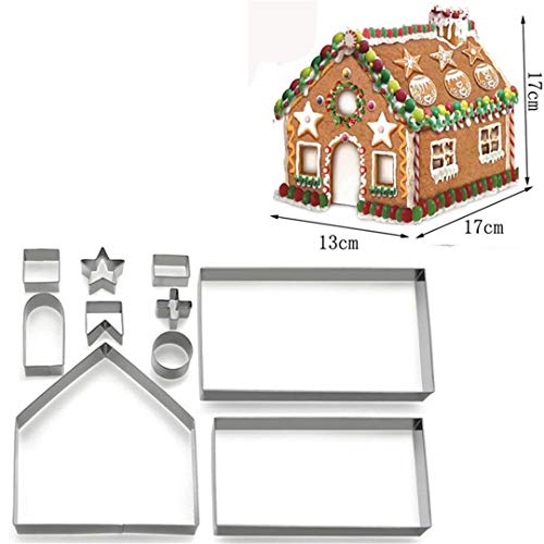 3D Christmas Gingerbread House Cookie Cutters Set, FantasyDay 10 Pcs 430 Stainless Steel Cartoon Snowflake Biscuit Cutter Pastry Mold for Holiday Birthday Cake Dough Donut Fondant - Baking Dough Tool - color: #1