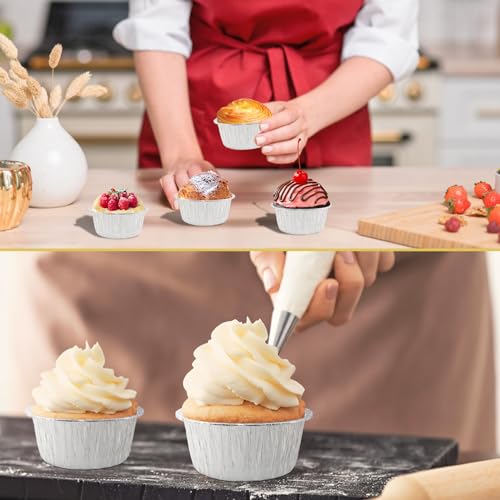 5 Oz Aluminum Foil Baking Cups 150 Pack, Disposable Ramekins Aluminum Cupcake Muffin Liners Silver Foil Baking Cups for Egg Tart, Baking, Cupcake, Pudding, Appetize - size: Silver-5OZ-150Pack