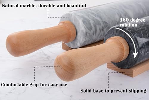 Marble Rolling Pin Set with Silicone Pastry Mat,Pastry Brush,Cooking Tongs,Stainless Steel Scraper18.5 inch Polished Non-Stick Roller for Pizza Dough,Fondant,Pie Crust(Gray White) - color: White Set