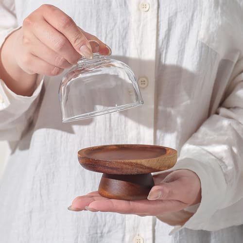 2 Pack 4.1 Inch Mini Cake Stands with Glass Domes, Acacia Wood Dessert Display Stands for Macarons, Cupcakes, Candy, Cookies and Cheese Bites - color: Two 4.1-inch Mini Acaciawood Dessert Cups