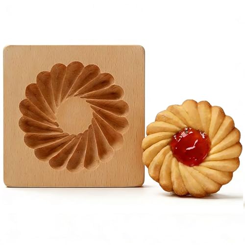 Carved Wooden Gingerbread Cookie Mold,3D Wooden Baking Mold Cookie Biscuit Press Stamp Molds,Cookie Cutter,Cookie Stamp,DIY Biscuit Stamp Mould for Halloween Thanksgiving Christmas(Round) - color: Round