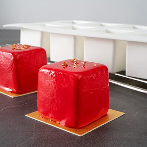 Pastry Tek 8 Cavities Square Cupcake Pans, 10 Oven-Ready Square Molds - Flexible, Freezable, White Silicone Petit Four Molds, Easy Release, For Baking - Restaurantware - size: 10 Count, style: Cube