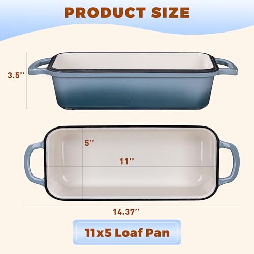 Cast Iron Loaf Pan with Lid, 11x5 Inch 5.8 Qt Sourdough Pan - color: Seasalt, size: 11x5 Inch