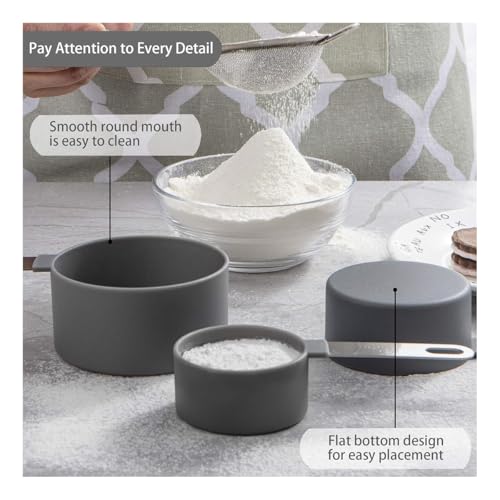 10Pcs Measuring Cups & Spoons Set, Stackable Cups and Spoons, Nesting Measure Cups with Stainless Steel Handle, Kitchen Gadgets for Cooking & Baking (Gray) - color: Gray