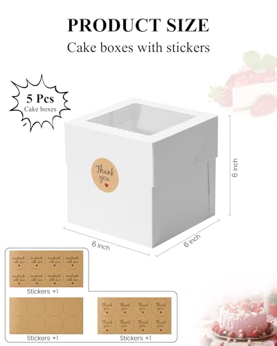 COTOPHER 5Pcs 6x6x6 In Mini Cake Boxes, Square Bakery Boxes with Window - color: White, size: 6x6x6inch