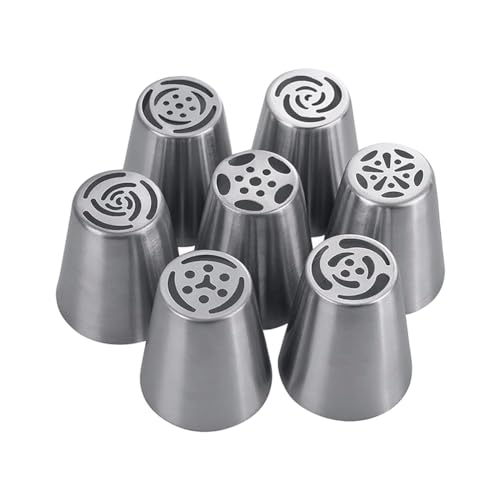 7 Pcs Stainless Steel Russian Piping Tips Set Flower Cake Piping Tips Cake Frosting Nozzles Cake Icing Decorating Tips Baking Nozzles