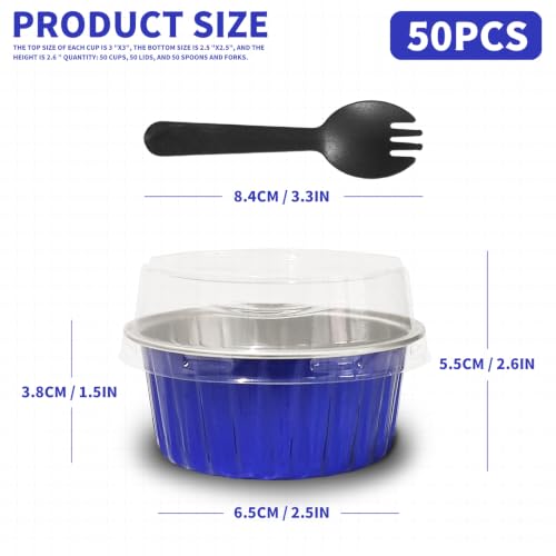 4th of July 50Pcs Mini Aluminum Foil Cupcake,5oz Baking Cups with Lids - color: Blue