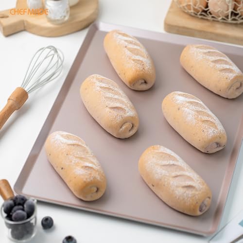 CHEFMADE 15-Inch Baking Sheet Pan, Non-Stick Square Jelly Roll Bakeware for Oven Roasting Meat Bread Battenberg Pizzas Pastries 15.8" x 11.8" x 0.47" (Champagne Gold) - size: 15.8" x 11.8" x 0.47"