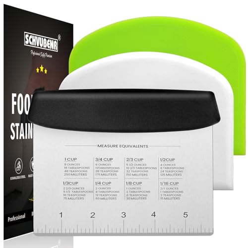 SCHVUBENR Dough Scraper Set with 2 Flexible Bowl Scrapers - Stainless Steel Dough Cutter & Bench Scraper with Measuring Scale - Versatile Kitchen Scraper for Bread, Pastry, Pizza, Cake - Black & Green - color: Black/Green
