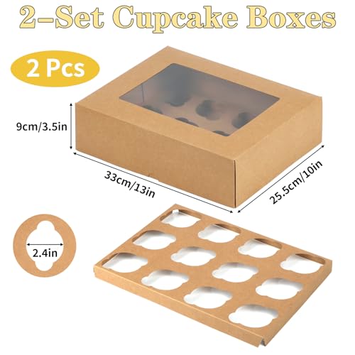 Cupcake Box, Disposable Cupcake Container Bulk, Auto-pop up, 2 Pcs, Brown