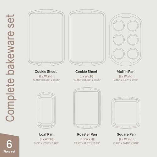 Bakken Swiss - Bakeware Set – 6 Piece – Stackable, Deluxe, Non-Stick Baking Pans for Professional and Home Cooking – Carbon Steel, Gray Stone Coating - color: Gray Marble, size: 6 Piece Set