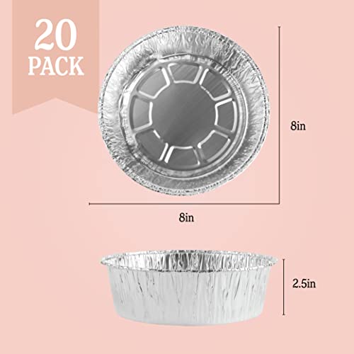 PLASTICPRO 8'' Inch Round Tin Foil Pans Disposable Aluminum, Deep Freezer & Oven Safe - For Baking, Cooking, Storage, Roasting, & Reheating, Pack of 20 - size: 8'' Round