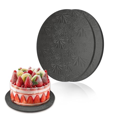 2 PCS Cake Drums, 1/2 Inch Thick 12 Inch Round Cake Boards, Black, Professional Quality Cardboards, Card Base (Maple leaf pattern) - color: Black, size: 12 inch