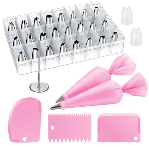 Kootek 32 Piping Bags and Tips Set Frosting Piping Kit for Beginners & Pros - color: Pink