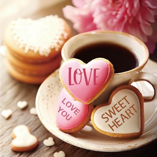 40pcs Conversation Hearts Cookie Stencils or Letter Happy Valentines Day Stencils for Cookies, Baking Decor with Heart Love Phrase Sign Crafts Painting Stencil Reusable (40 Hert)