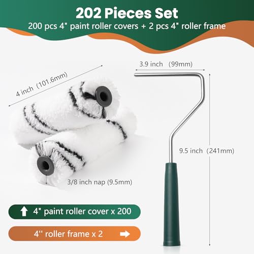 Microfiber Paint Roller 4 Inch, 3/8 Inch Nap, 200 Pack - color: 4 inch paint roller 200 pack