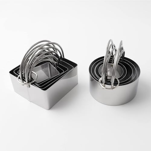Stainless steel Cookie Cutters Set of 10, 5 sizes round and 5 sizes square Biscuit cutters with handles - size: Regular