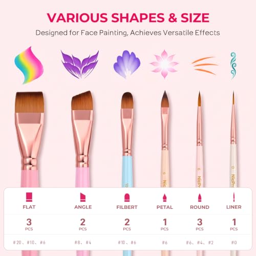 Nicpro 12pcs Face Paint Brushes Set with 9 Sponges, Face Painting Brushes - color: Pastel