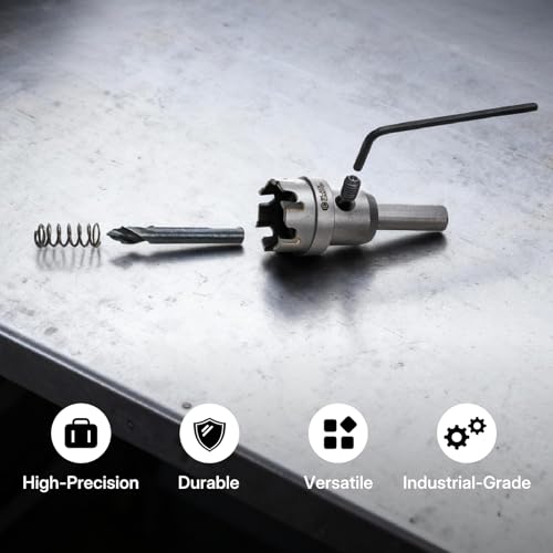 BLACK CANYON 1-1/4" Carbide Hole Cutter, 1-1/4 Inch Hole Saw, Carbide Tipped with 3-Flat Shank – Heavy Duty Spring-Loaded Pilot Bit for Metal & Stainless Steel - size: 1-1/4"