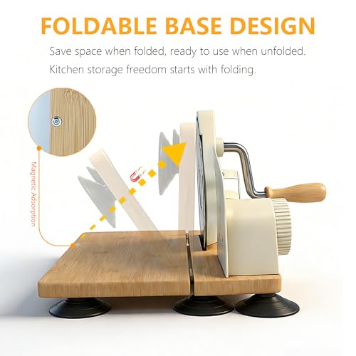Manual Bread Slicer for Sourdough Bread, Adjustable Thickness Foldable Bread Cutter with Hand Crank, Stainless Steel Blade Bread Slicer (Off-White, Machine)