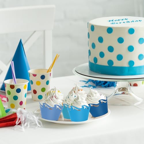FYSUIMU 36Pcs Ocean Wave Cupcake Wrappers Gradient Blue Sea Wave Cupcake Liners Decorative Dessert Holders for Summer Ocean Party Cake Decoration