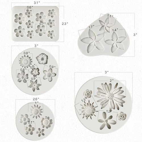 JOERSH Silicone Flower Fondant Molds, 5Pcs - style: Flower