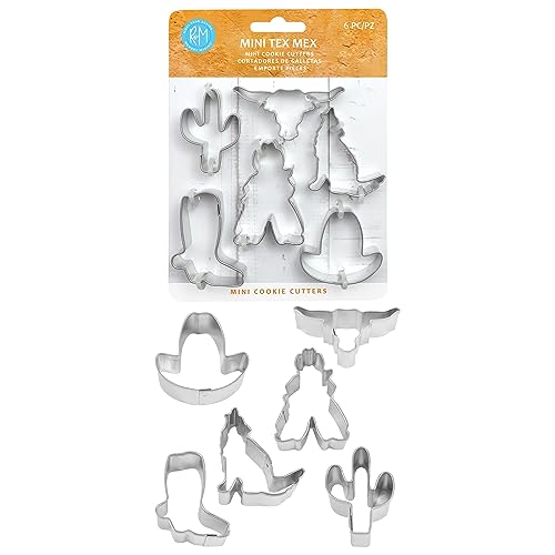R&M Mini Tex Mex 6-Piece Cookie Cutter Set 1.5"-1.75" – Small Western Baking Tool for Cookies, Fondant & Crafts