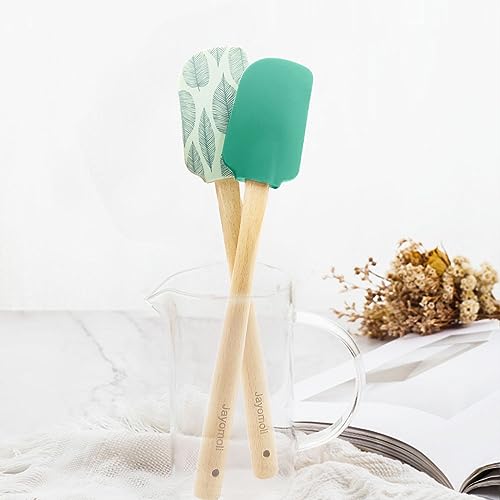Silicone Kitchen Spatula Set, Wooden Handle Spatula Set for Baking, Cooking, and Mixing (leaf) - color: Leaf