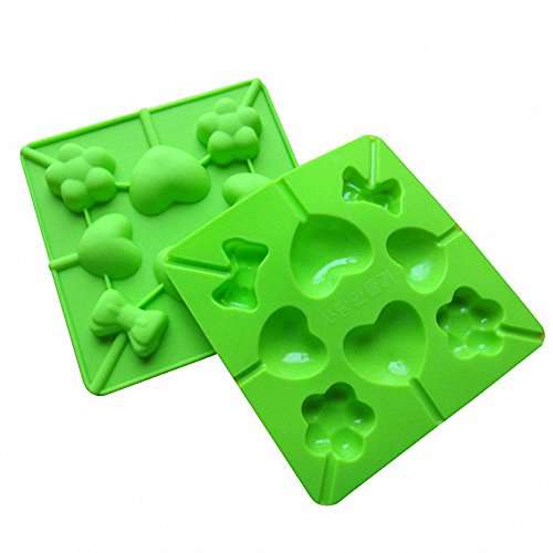 2-Pack Heart Sakura Bow Tie Lollipop Molds Set Heart Cherry Blossom Silicone Lolly Pop Tray for Hard Candy Chocolate Gummy Sucker (Random Color)
