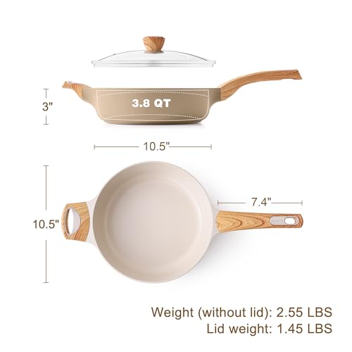 SENSARTE Ceramic Nonstick Frying Pan Skillet with Lid, 10.5 Inch Deep Frying Pan, 3.8 Qt Saute Pan, Induction Pan, Healthy Non Toxic Cooking Pan with Helper Handle, PFOA PFAS PTFE Free - color: Ceramic Taupe, size: 3.8QT / 10.5IN
