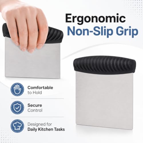Heavy Duty Stainless Steel Dough Scraper & Bench Scraper – Multipurpose Metal Baking Tool with Measuring Scale, Random Color Handle