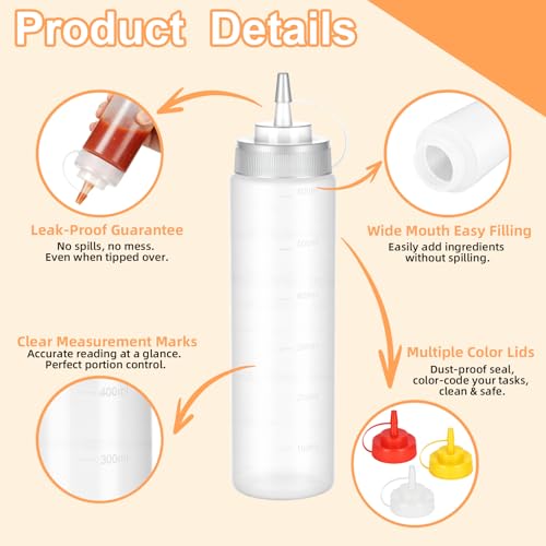 6 Pack 24 oz Condiment Squeeze Bottles, Wide Mouth & Leak Proof - size: 24 Ounces (Pack of 6)