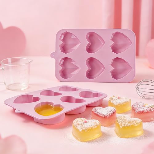 Heart Mold Silicone Jello Molds, 2 Pack Heart Shaped Chocolate Mold Valentine's Day Muffin Brownie Pan for Baking, Jelly Candy Mould for Hot Chocolate Bombs Ice Cube Candle Soap Making - size: Heart