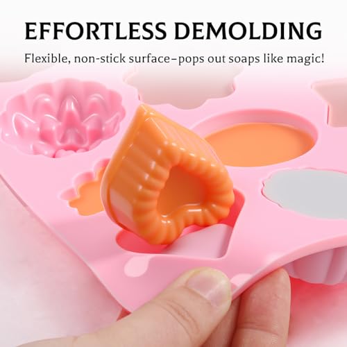 SJ Flower Silicone Mold Set, 3-Pack 12-Cavity Soap & Craft Molds - color: Pink+Purple+Blue / Flower Shape