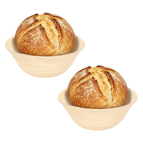 uxcell 2Pcs Silicone Bread Proofing Basket 9.3" Round Sourdough Bread Beige - color: Beige, size: 23.5 cm / 9.3 Inch