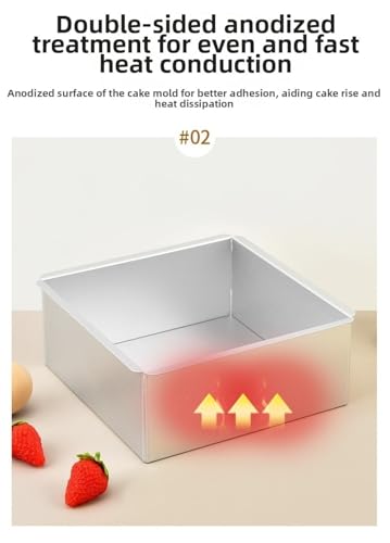 Square Cake Mould with Removable Bottom, Anodized Aluminum Baking Pan for Mousse Cake, Bread and Cheesecake, 22 x 22 x 7.8 cm