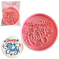 Happy 4th of July 3D Cookie Cutter and Stamp, 3.15-inch American Independence Day Patriotic Relief Circular Mold for Fondant, Crafts, Cold Dough, Cookies, Icing - color: Happy 4th of July