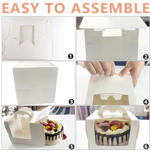 6x6x6 Cake Boxes with Handle & Boards, 24 Pack White for Cupcakes